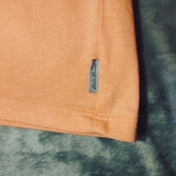 Eddie Bauer Womens XL Orange Peasant Top‎ 3/4 Sleeve Tie Neck Cotton Tencel Boho - Picture 8 of 9